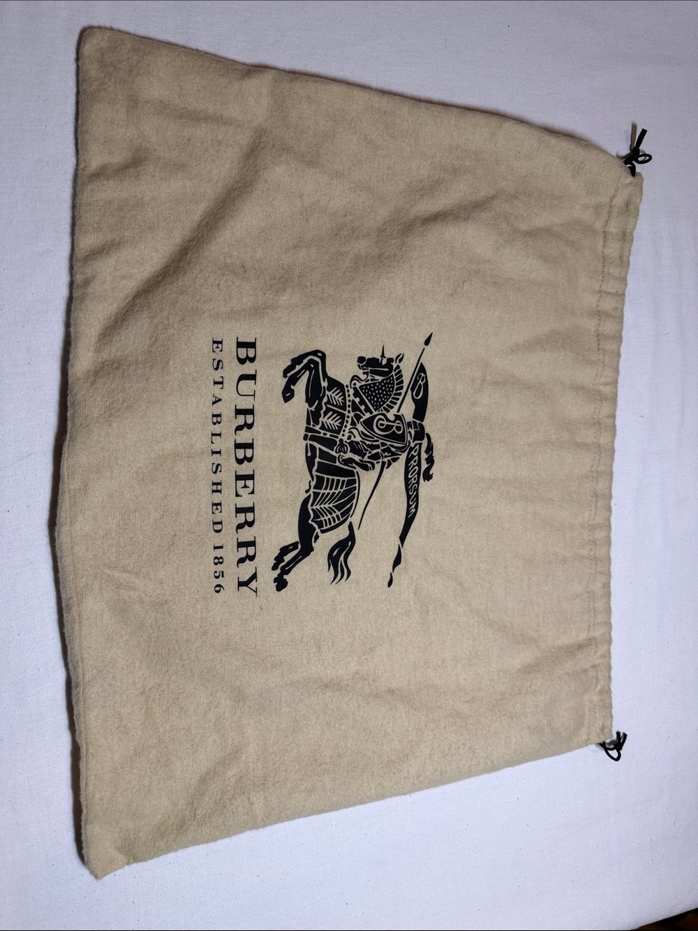 Burberry Beige Drawstring Dust Bag with Black Equestrian Logo